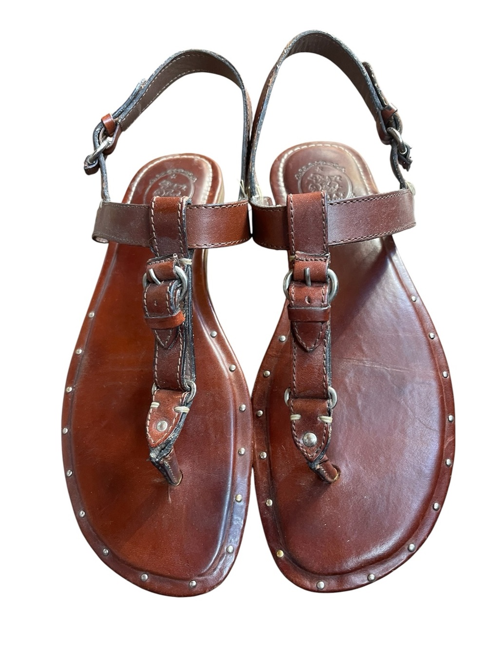 Ariat Rare Chestnut Brown Leather Logo Sandal Equestrian Horse Bit Detail Size 9 - Picture 2 of 9